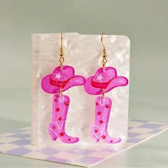 Pink Boho Cowboy Earrings - Picture 1 of 4
